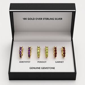 18K Gold over Sterling Silver Gemstone Hoop Earrings Set NWT